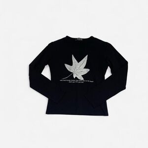 🖤 Morgan De Toi black long sleeve top with glittery silver leaf graphic small